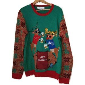Jolly Sweaters L Reindeer Get Blitzed Alcohol Ugly Christmas Holiday Sweater